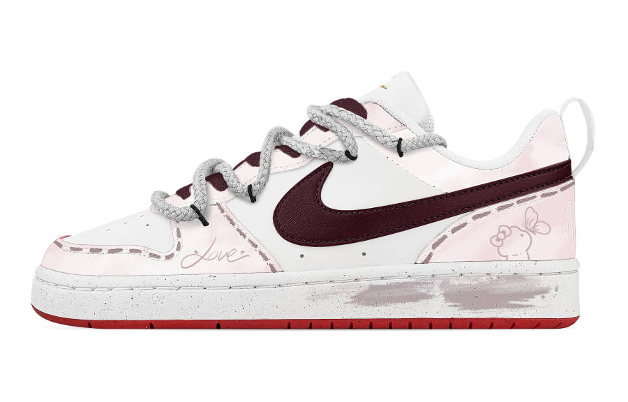 Nike Nike Court Borough Butterfly Kiss Abrasion Resistant Slip Resistant Low top Skateboard Shoes Unisex Red Pink White