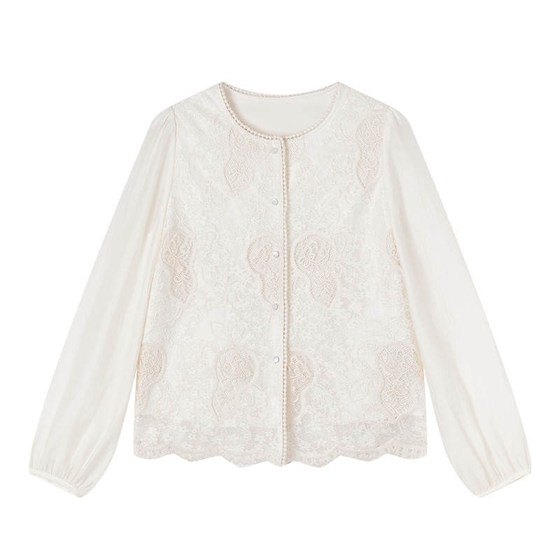 XIANGYING Shirts Women's Heron White Crew Neck Thin Mock Two Piece