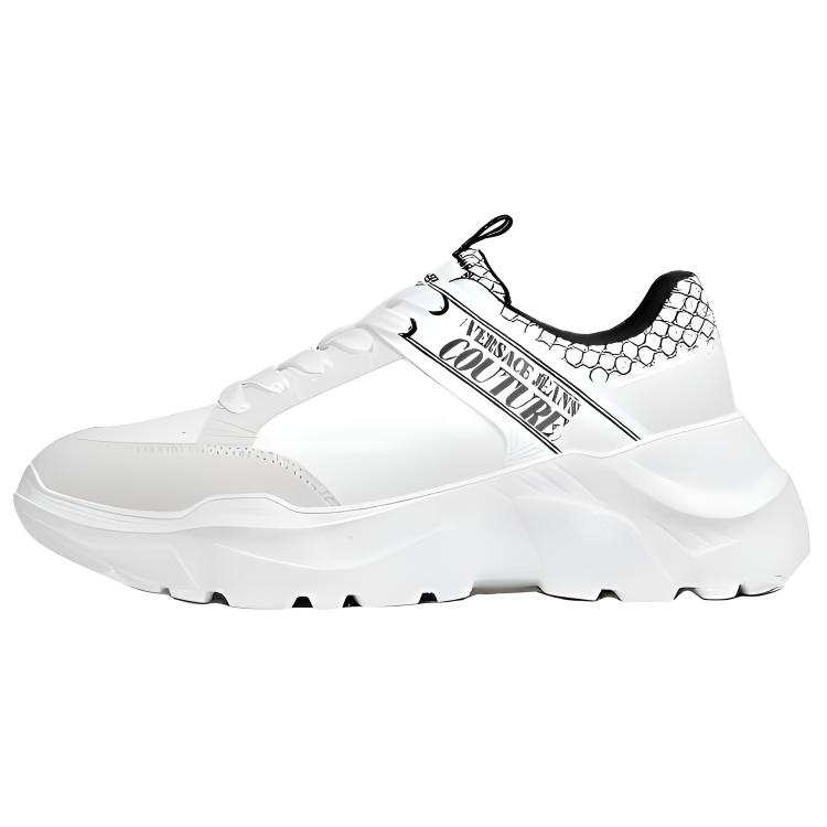 VERSACE JEANS COUTURE Textile, Split Cow Leather, Artificial Leather Low top Casual Shoes Men's White