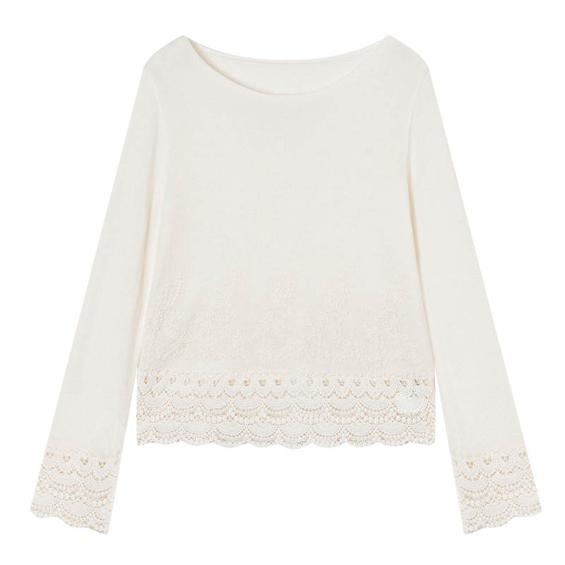 XIANGYING Knitwear Women's Heron White Boat Neck Thin Mock Two Piece