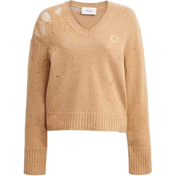 COACH COACH Sweaters Women's Khaki V Neck Moderate Other