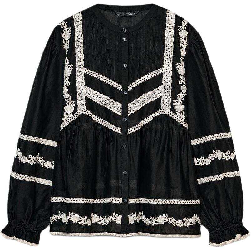 ZARA Shirts Women's Black/White Crew Neck Moderate Other