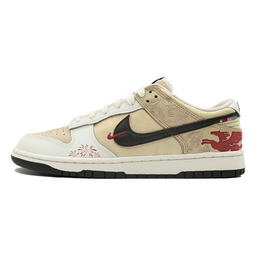 Nike Nike Dunk Year Of The Horse, Fireworks Horse Dragon Leather Slip Resistant Low top Skateboard Shoes Men's Beige Umber