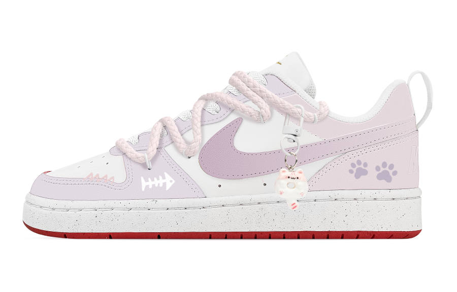 Nike Nike Court Borough Meowth Abrasion Resistant Slip Resistant Low top Skateboard Shoes Unisex Pink Purple