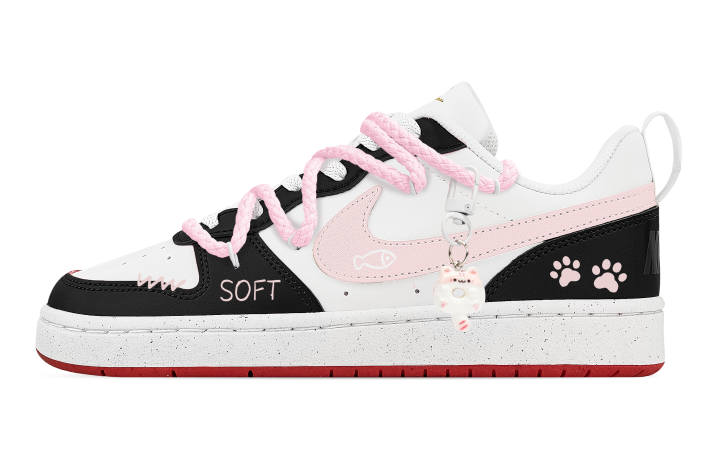 Nike Nike Court Borough Meowth Scroll Abrasion Resistant Slip Resistant Low top Skateboard Shoes Unisex Black Pink White
