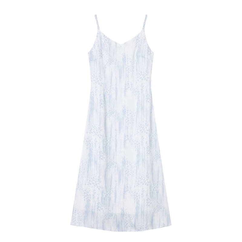XIANGYING Slip Dresses Women's Nautical Blue V Neck Thin Mid Length