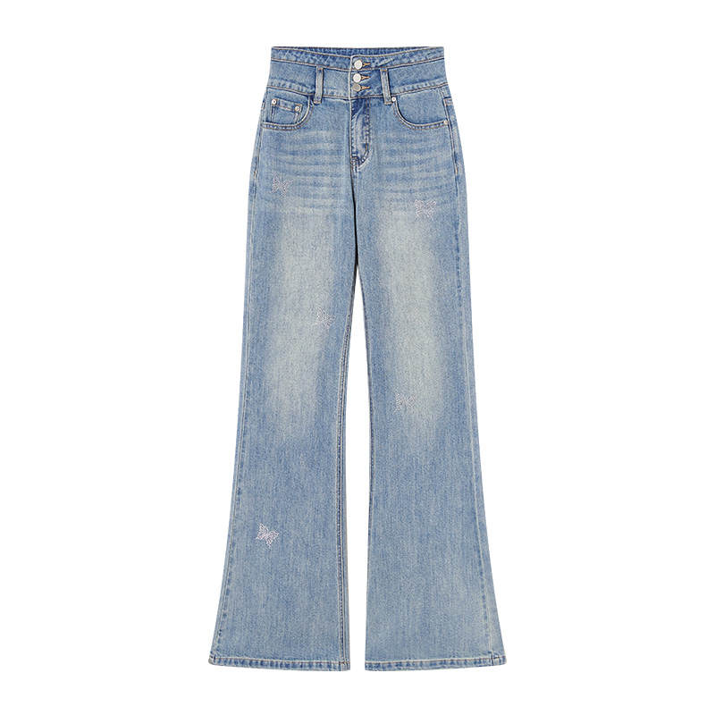 XIANGYING Jeans Women's Denim Blue Moderate Flared Pants
