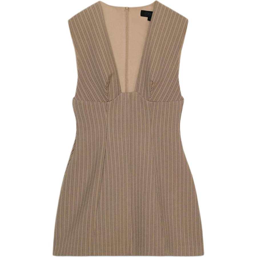 ZARA Sleeveless Dresses Women's Light Brown Yellow Moderate Short