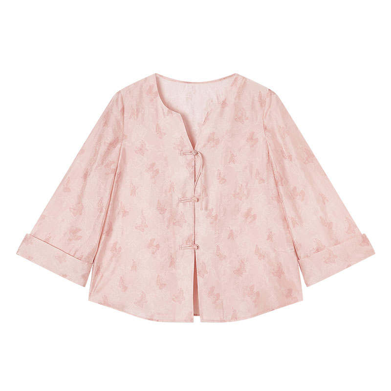 XIANGYING Cropped Coats Women's Silver Peony Crew Neck Moderate
