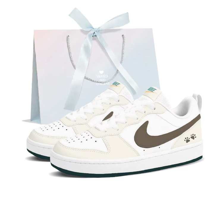 Nike Nike Court Borough Milk Coffee Cat Paw Synthetic Leather, Leather Slip Resistant Abrasion Resistant Low top