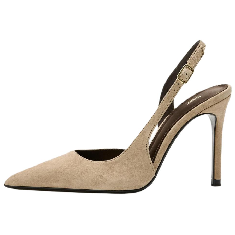ZARA Sheepskin Slim Heel High Heels 10cm Women's Beige