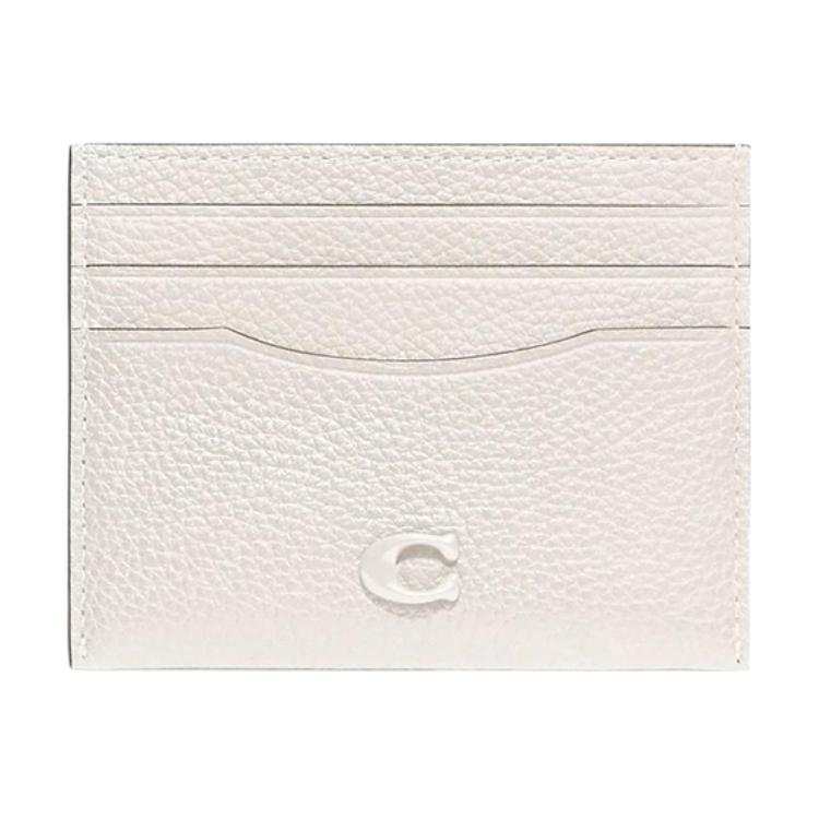 COACH Card Case Soft Polished Pebbled Leather Card Holder Mini Women's White