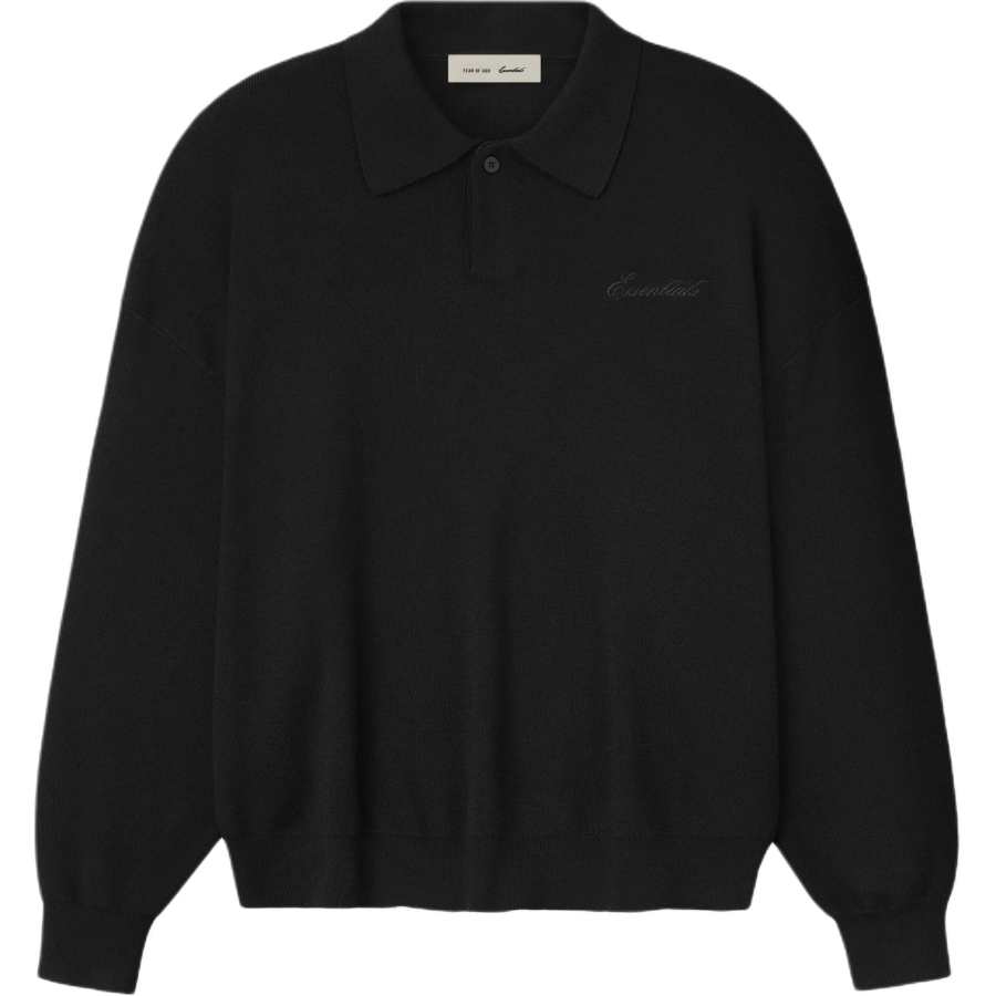 Fear Of God Essentials SS26 SIGNATURE 90'S KNIT POLO VINTAGE BLACK Polo Shirt Unisex