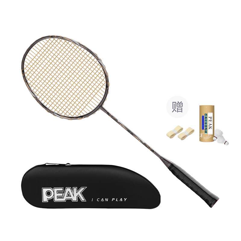 PEAK Sunk Boat Full Carbon Badminton Rackets Offensive Type Heavy Head, Stiff Shaft Advanced Level Unisex 4U/G5 Amber