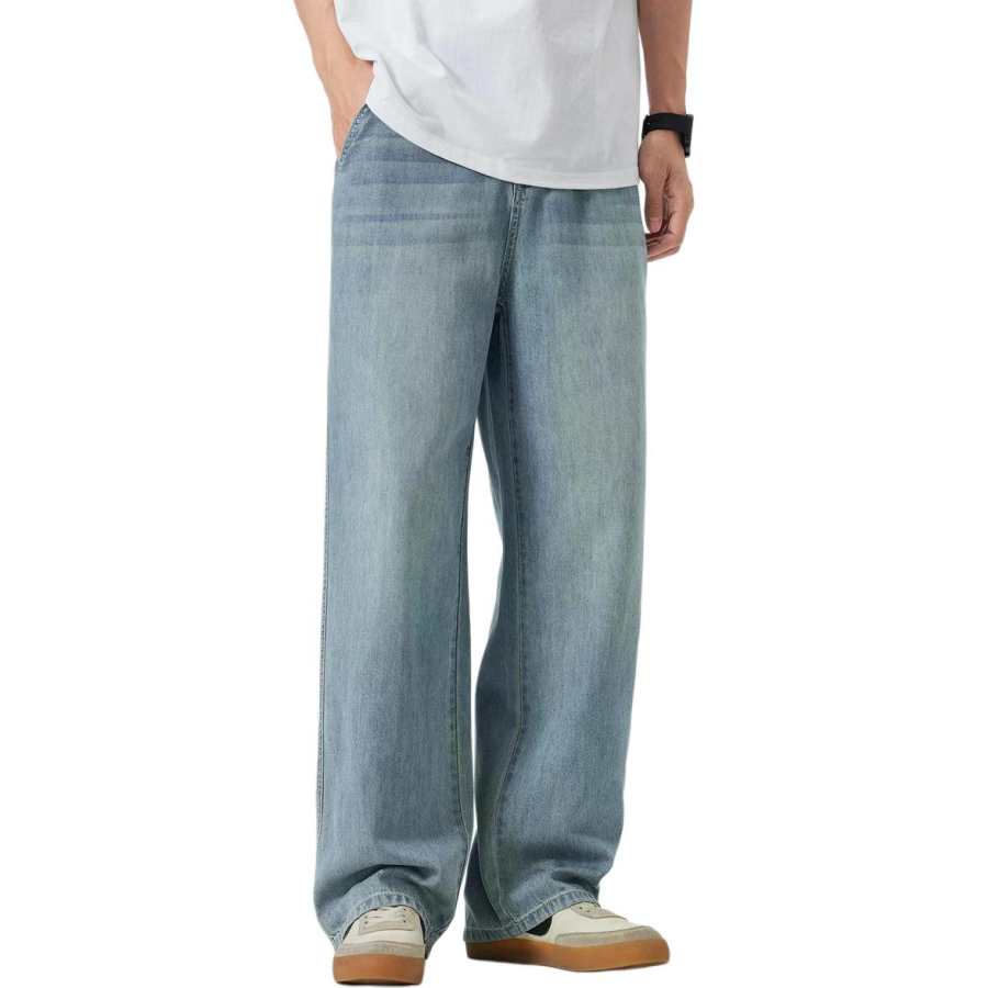 Tonlion Jeans Men's Light Denim Blue Moderate Straight Fit Pants