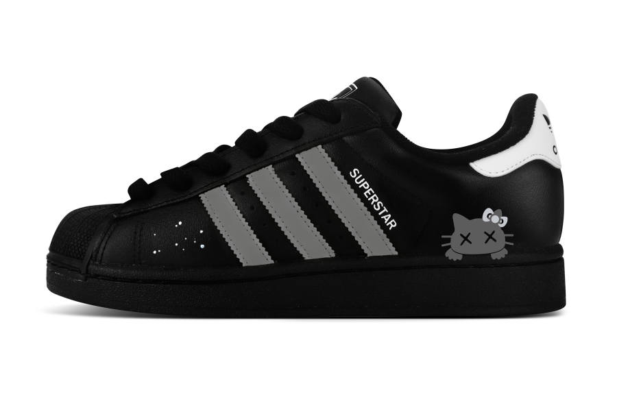 Adidas Originals Superstar 2 Little Gray Cat Low top Kids' Skateboarding Shoes Black Gray Teenagers