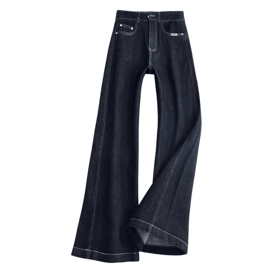 MINISO Jeans Women's Denim Blue Me45 Smile Label Left Pocket Label Moderate Wide Leg Pants