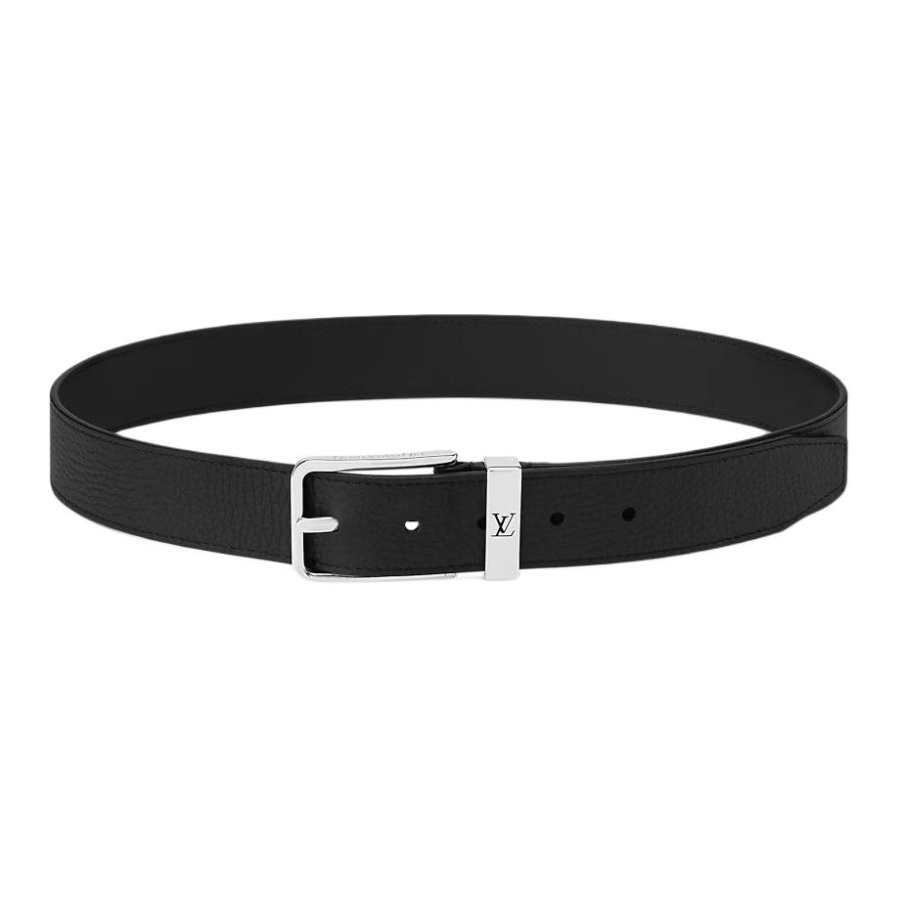 LOUIS VUITTON Pont Neuf Leather Brass Leather Belts Men's Black Width 3.5cm