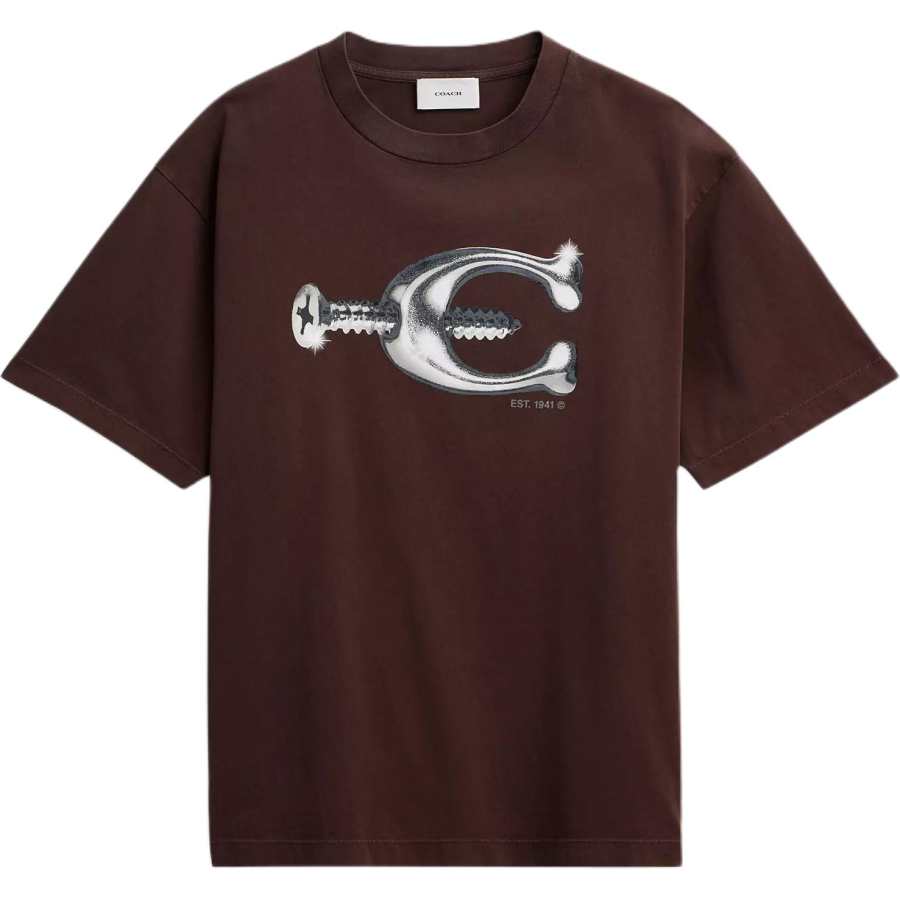 COACH T Shirts Unisex Brown Crew Neck Moderate Straight Fit