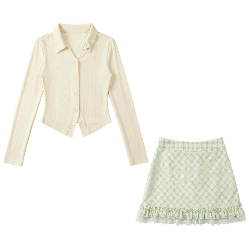 FABRIC PIG Two Piece Skirt Sets Women's V Neck Moderate Short