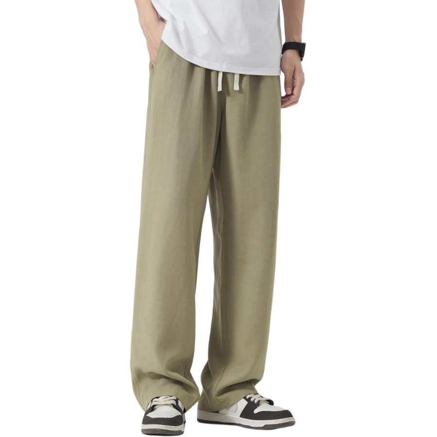 Tonlion Casual Pants Men's Light Khaki Moderate Straight Fit Pants