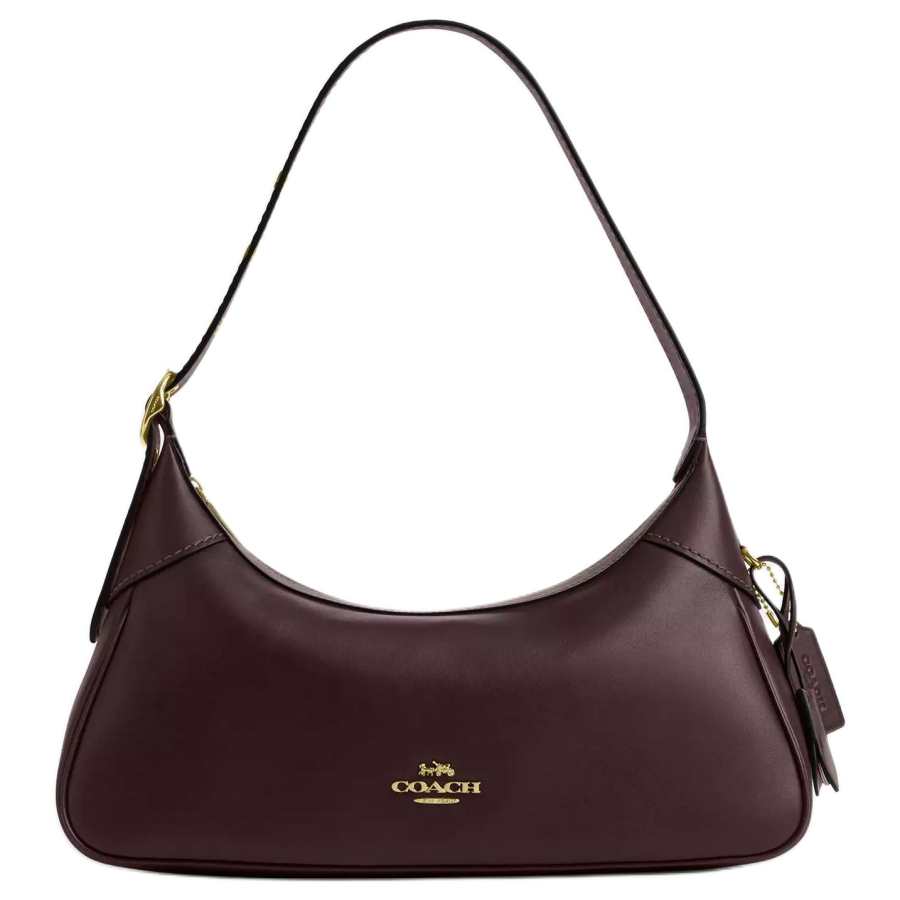 COACH Ella Cow Leather Shoulder Bag Large Women's Dark Coffee Color