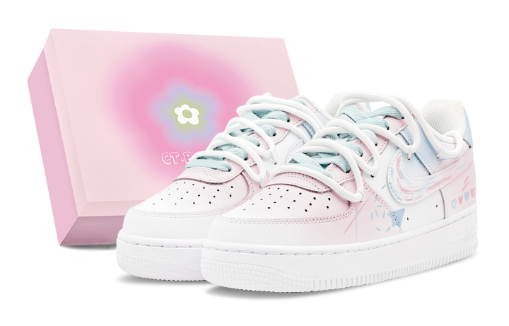 Nike Nike Air Force 1 Air Force 1 Abrasion Resistant Low top Skateboard Shoes Women's Blue Pink
