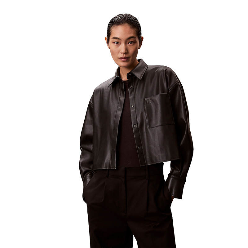 Calvin Klein Shirts Women's UB1 Space Black Lapel Moderate