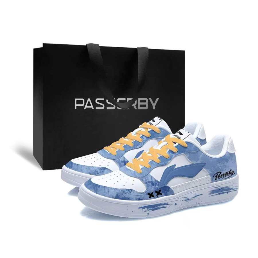 Li-Ning Li Ning Floating Boat PASSERBY Mint Sea, Shopping Bag Synthetic Leather Low top Skateboard Shoes Men's Blue Gray