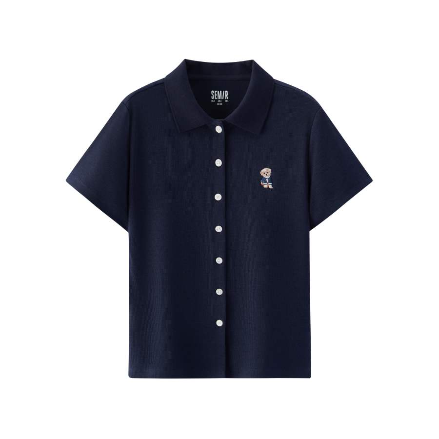 Semir Mall Same Style Women's Apparel Polo Shirts Women's Lapel Thin Nipped In Waist