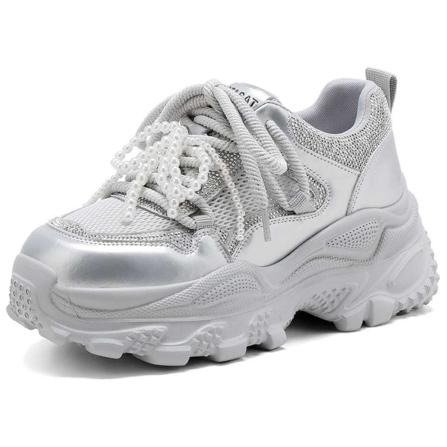 ST&SAT Cow Split Leather Lightweight Slip Resistant Abrasion Resistant Low top Chunky Sneakers 7cm Women's