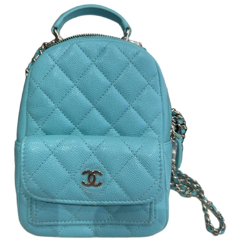 CHANEL Grain Cow Leather Material Gold Chain Backpack Mini Women's Turkish Blue