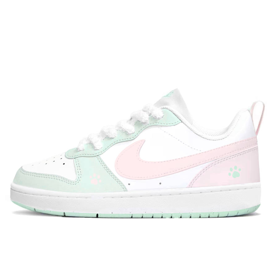 Nike Nike Court Borough Peach Blossom Cat Paw Cushioning Abrasion Resistant Low top Skateboard Shoes Pink Green Teenagers