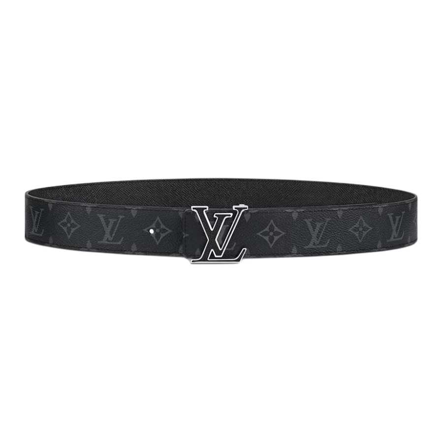 LOUIS VUITTON LOUIS VUITTON Initiales Canvas Calfskin Leather Belts Men's Black Width 4cm
