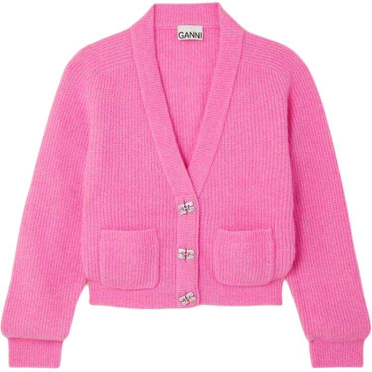 GANNI Sweaters Women's Pink V Neck Moderate Straight Fit
