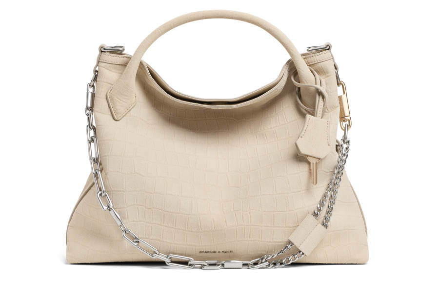 CHARLES&KEITH PU, Suede, Synthetic Leather Handbag Large Women's Mist Oat