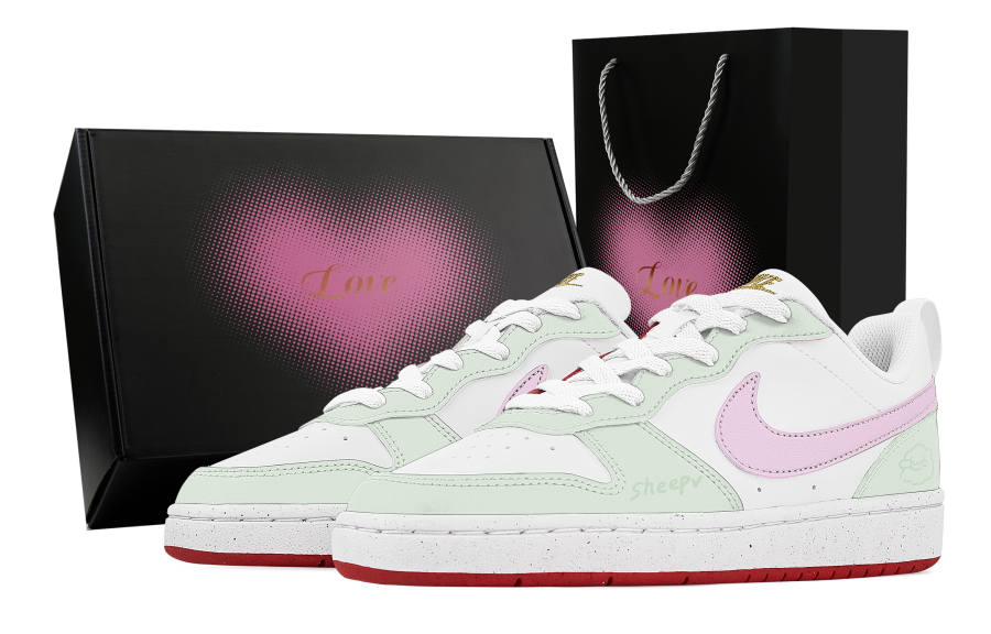 Nike Nike Court Borough Sheep, Heart Box Abrasion Resistant Slip Resistant Low top Skateboard Shoes Unisex Green Pink