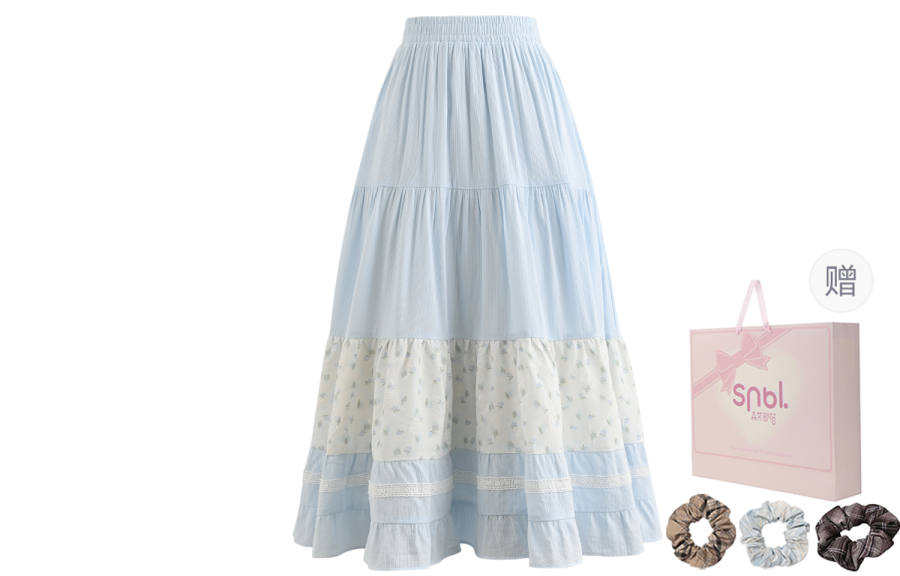 SNBL Casual Long Skirts Women's Blue Moderate A Line Skirt