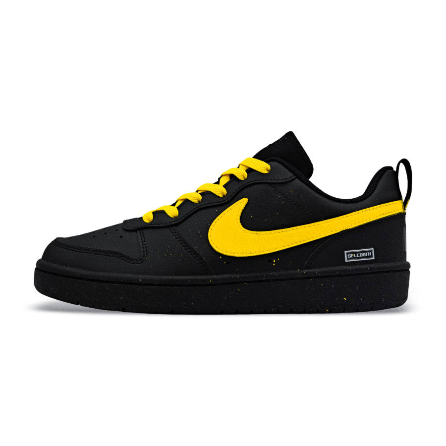Nike Nike Court Borough Leather, Ink Splatter Lemon Yellow Abrasion Resistant Slip Resistant Low top Skateboard Shoes Black