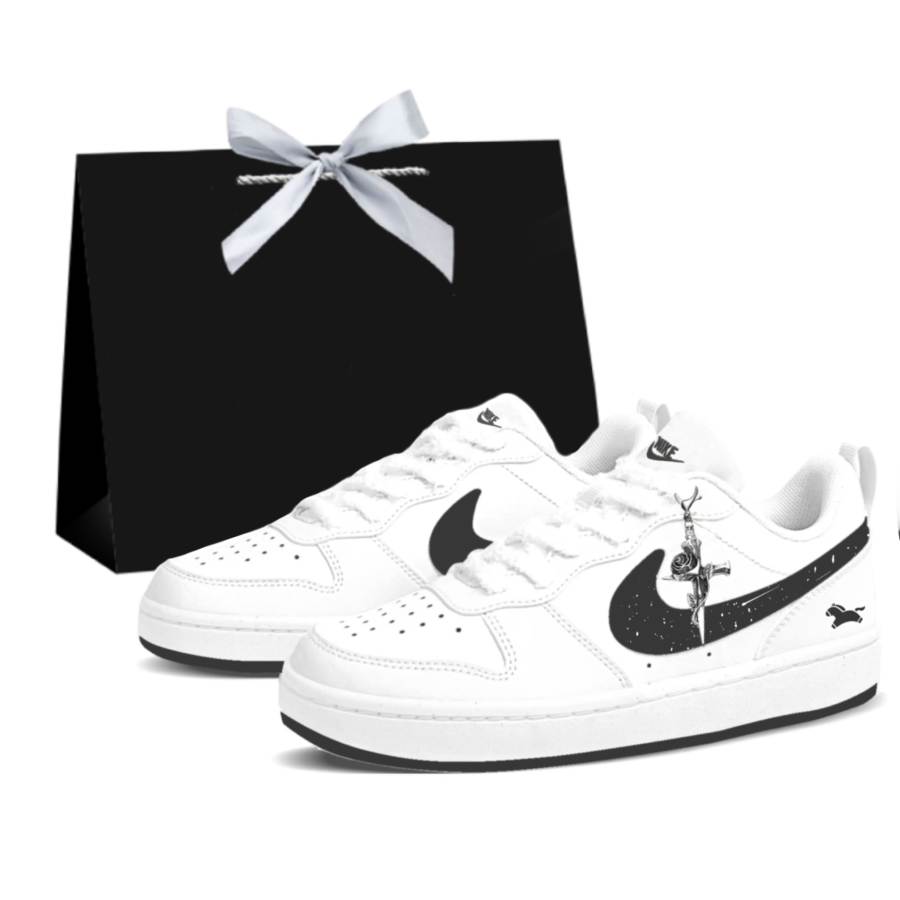 Nike Nike Court Borough 2 Starburst Pony Low top Skateboard Shoes Black White Teenagers