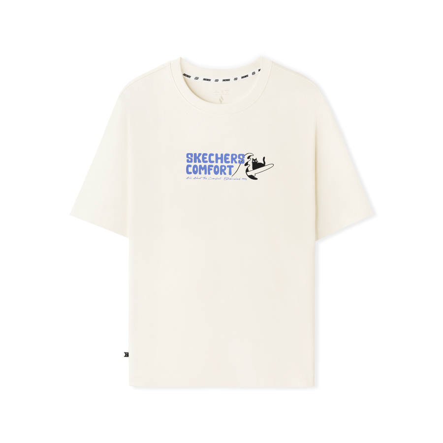Skechers T Shirts Unisex Marshmallow White 0074 Crew Neck Moderate Straight Fit