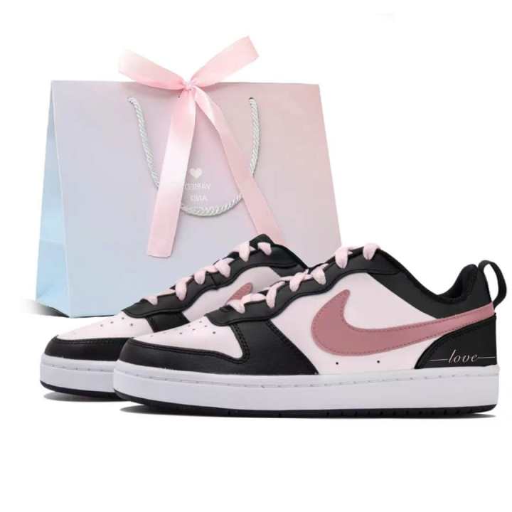 Nike Nike Court Borough 2 Slip Resistant Low top Skateboard Shoes Black White Pink Teenagers