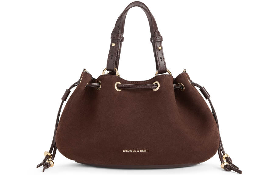 CHARLES&KEITH Synthetic Leather Handbag, Crossbody Bag Small Women's Dark Brown