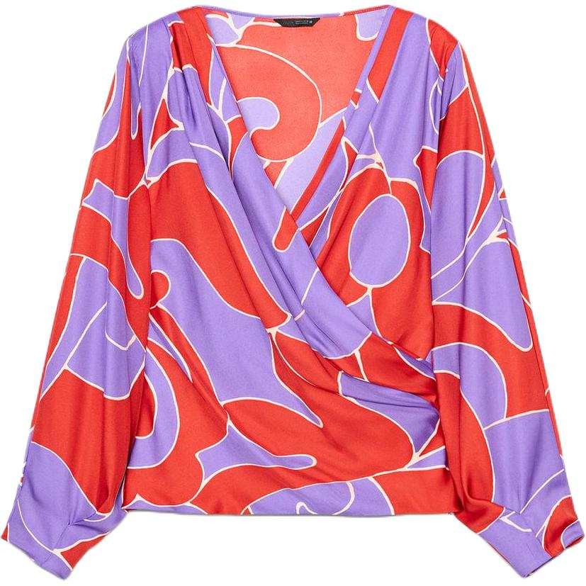ZARA Chiffon Shirts Women's Multicolor V Neck