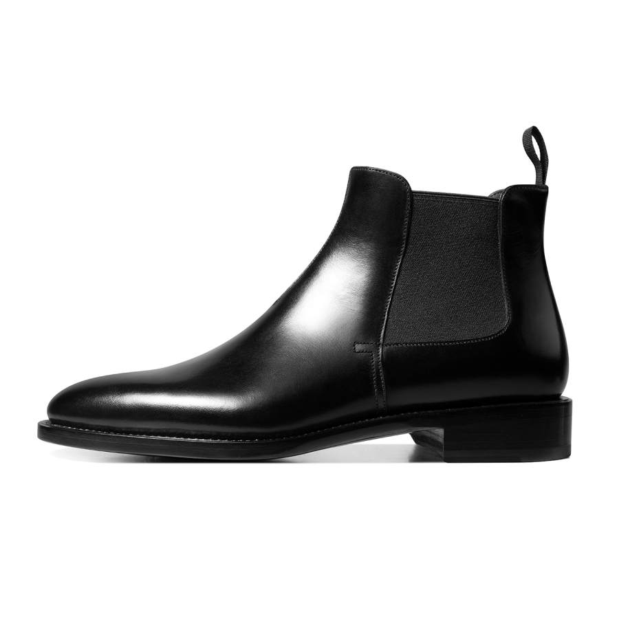 THOM WILLS Top Grain Cow Leather Chelsea Boots Men's Black