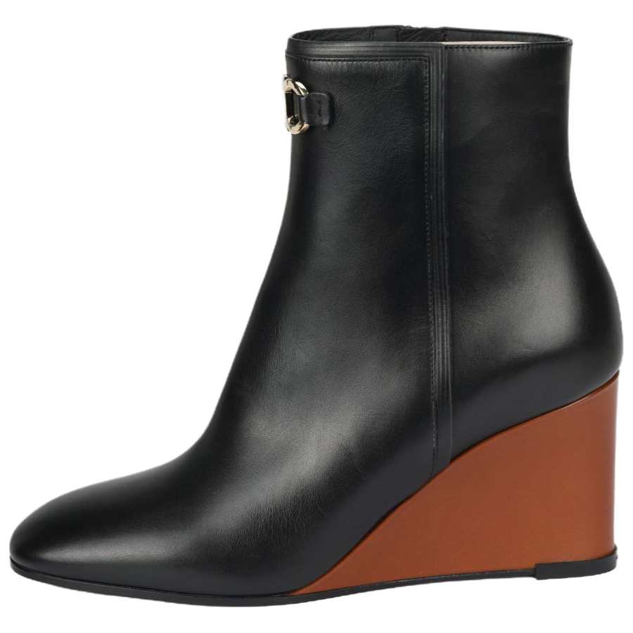 FERRAGAMO Cow Leather Wedge Heel Ankle Boots Women's Black