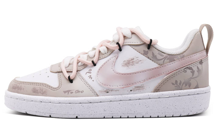 Nike Nike Court Borough Abrasion Resistant Breathable Lightweight Cushioning Low top Kids' Skateboarding Shoes Pink White