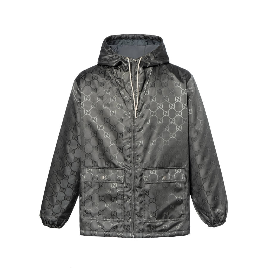 GUCCI Jackets Men's Gray Hooded Non Detachable Moderate