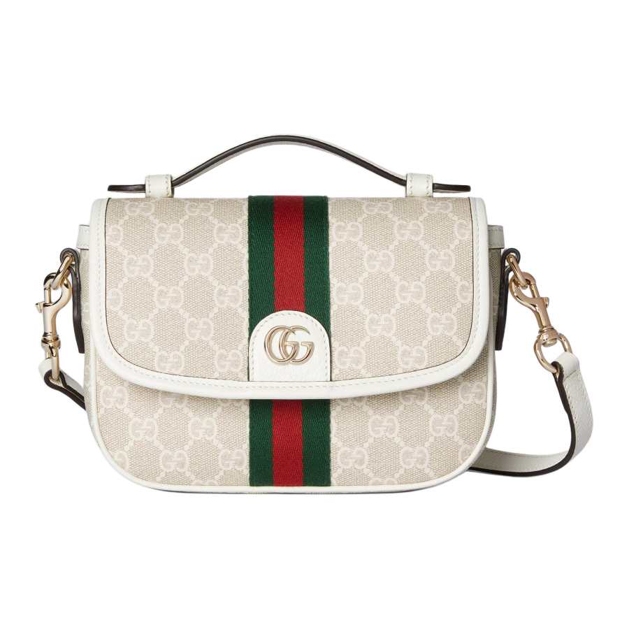 GUCCI Ophidia Coated Fabric Crossbody Handbag Small Women's Beige & White