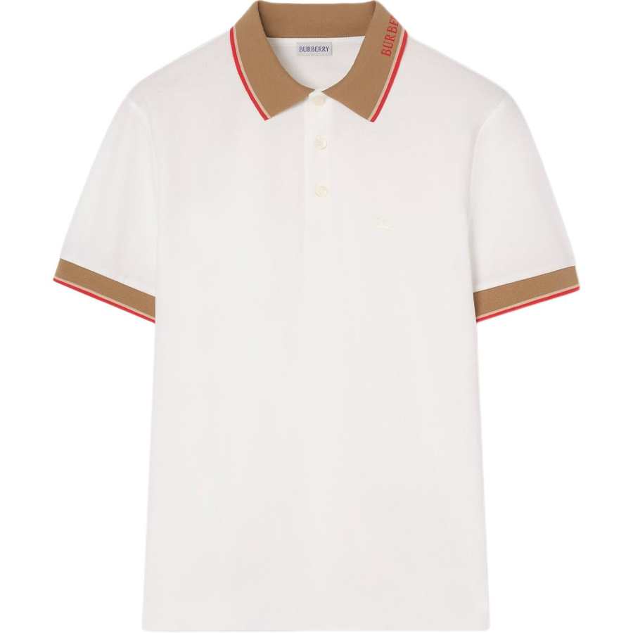 Burberry Polo Shirts Men's Pink Chalk White Polo Collar Moderate Straight Fit